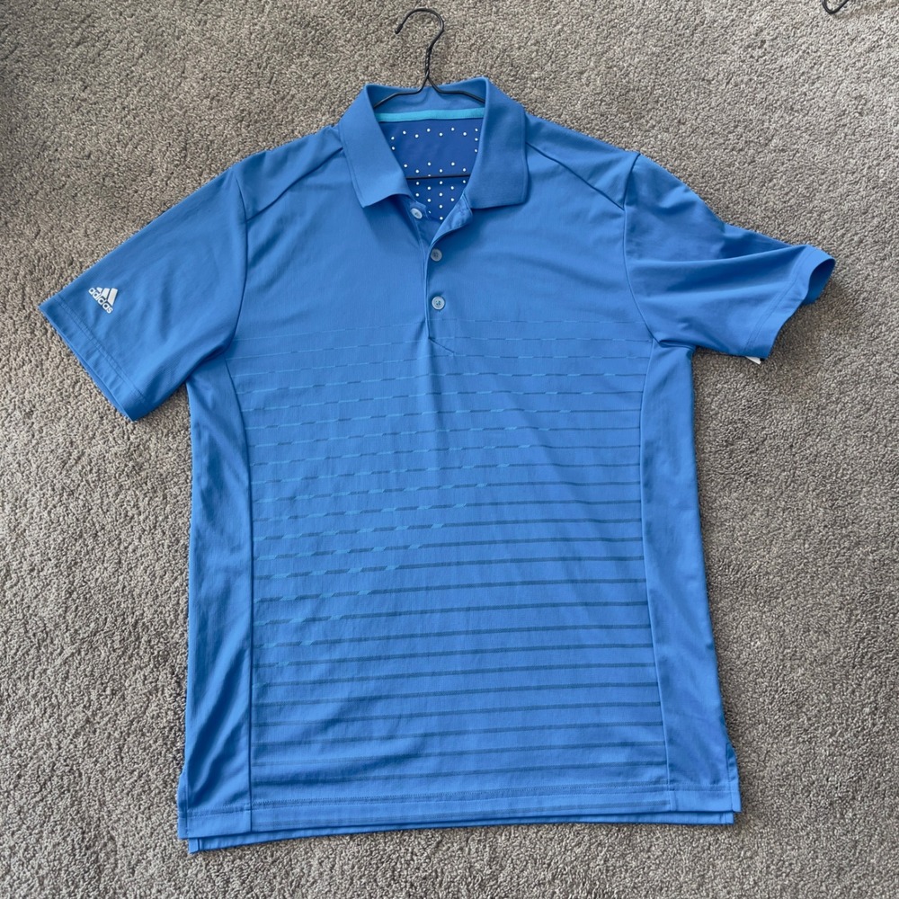 Adidas ClimaChill Golf Polo Shirt Mens Blue‎ Striped Athletic Activewear